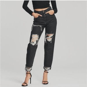 Retrofete Maggie Black Distressed Jeans Size 30 NWT